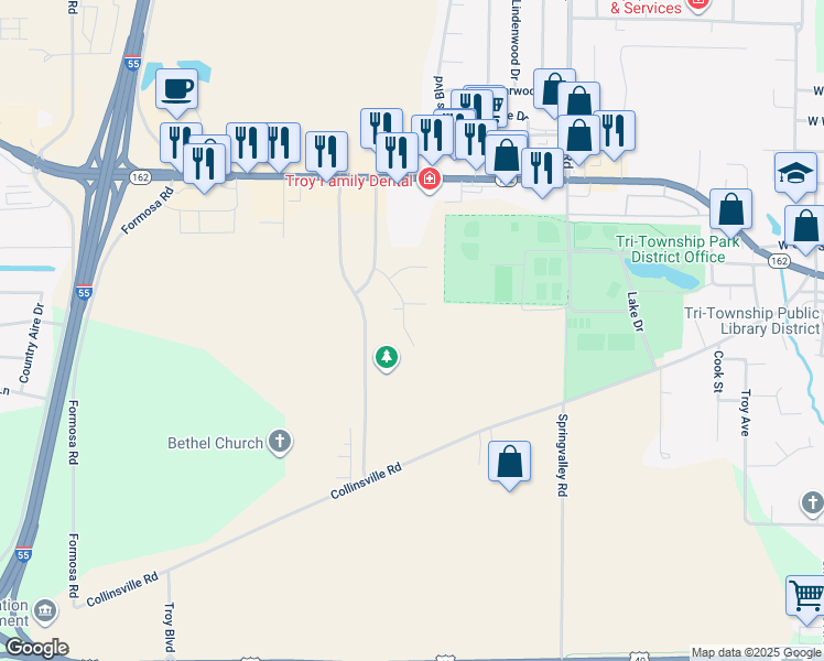 map of restaurants, bars, coffee shops, grocery stores, and more near 1936 SrA Bradley R Smith Drive in Troy