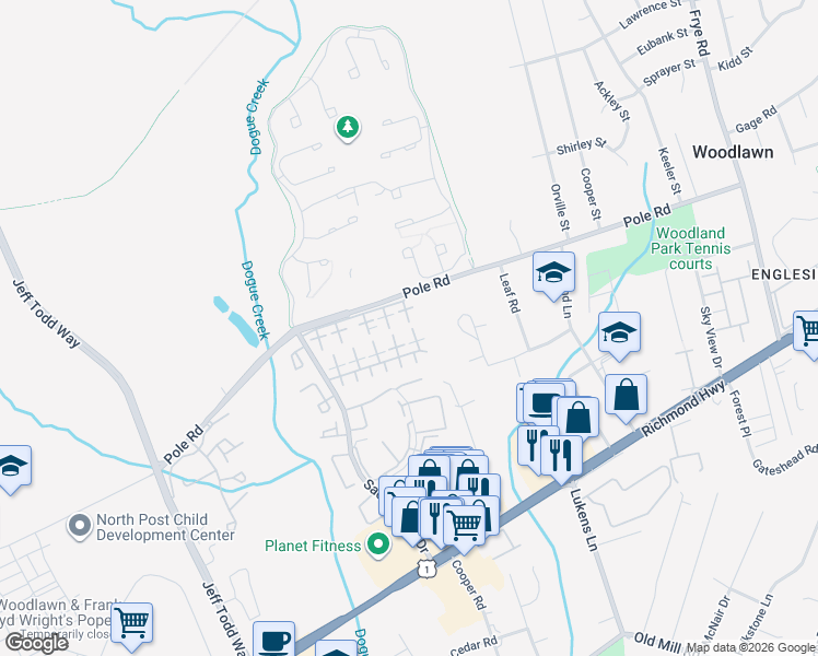 map of restaurants, bars, coffee shops, grocery stores, and more near 8400 Orinda Court in Alexandria