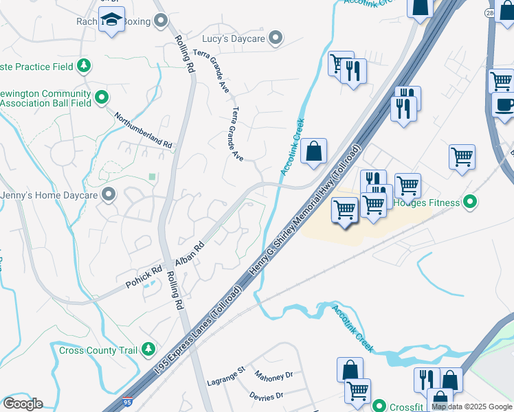 map of restaurants, bars, coffee shops, grocery stores, and more near 8422 Springfield Oaks Drive in Springfield