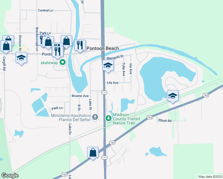 map of restaurants, bars, coffee shops, grocery stores, and more near 3900 Illinois 111 in Pontoon Beach