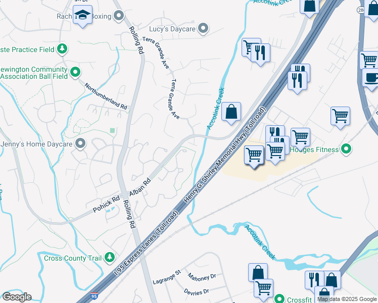 map of restaurants, bars, coffee shops, grocery stores, and more near 8422 Springfield Oaks Drive in Springfield