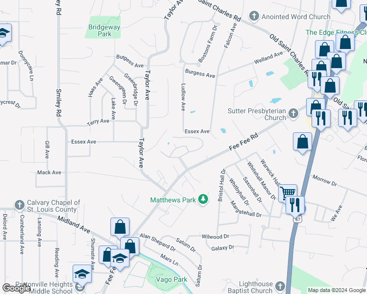 map of restaurants, bars, coffee shops, grocery stores, and more near 3132 Roger Williams Drive in Bridgeton