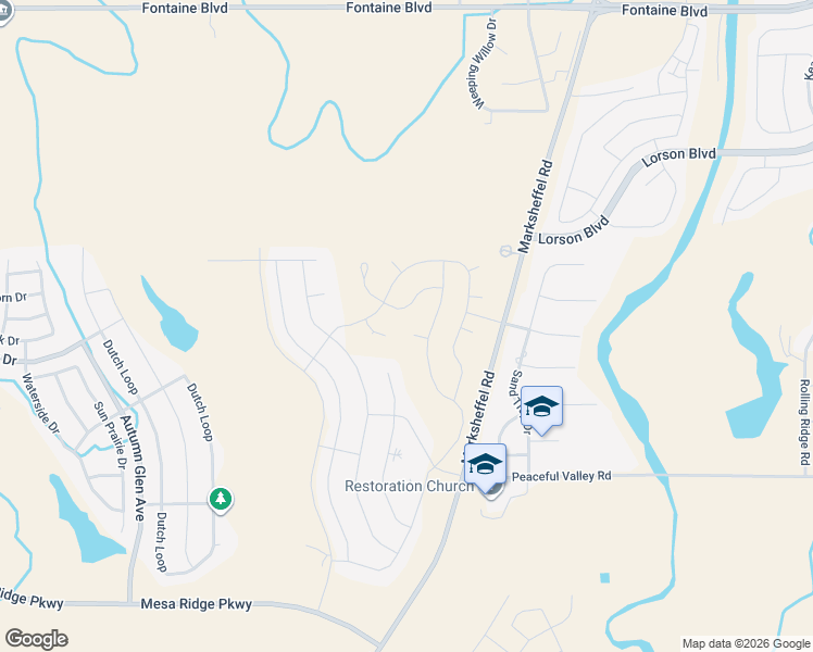 map of restaurants, bars, coffee shops, grocery stores, and more near South Marksheffel Road in Colorado Springs