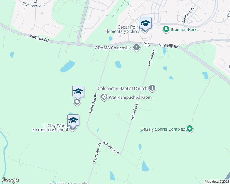 map of restaurants, bars, coffee shops, grocery stores, and more near 10410 Kettle Run Road in Nokesville