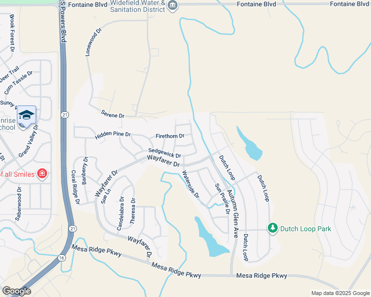 map of restaurants, bars, coffee shops, grocery stores, and more near 8447 Sedgewick Drive in Colorado Springs