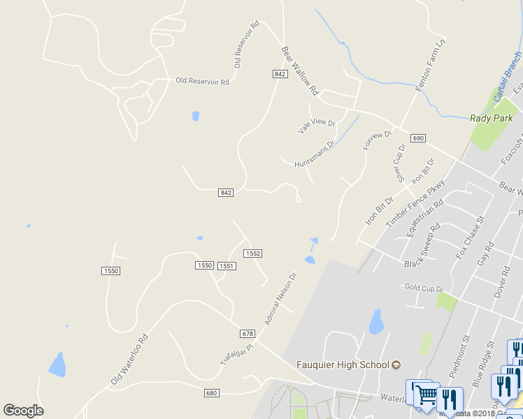 map of restaurants, bars, coffee shops, grocery stores, and more near 7459 View Tree Turn in Warrenton
