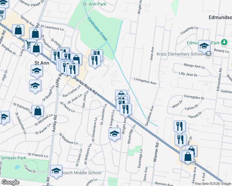 map of restaurants, bars, coffee shops, grocery stores, and more near 3753 Wright Avenue in Saint Ann