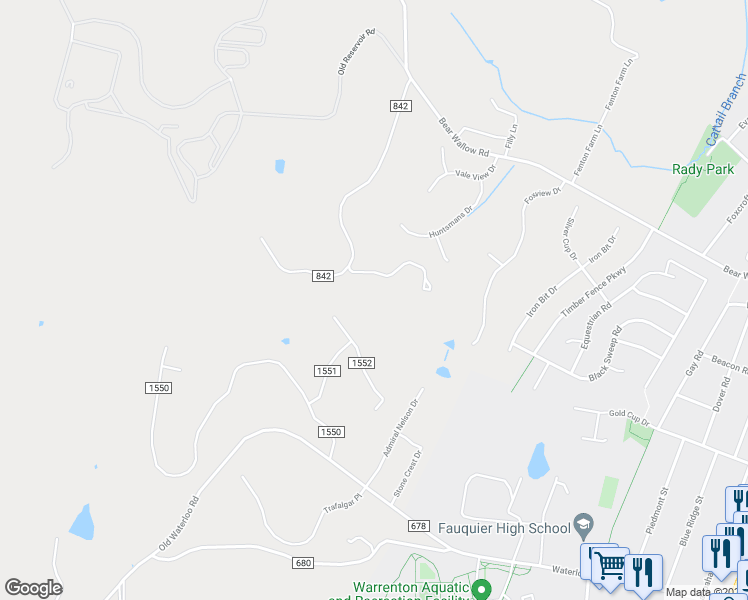 map of restaurants, bars, coffee shops, grocery stores, and more near 7459 View Tree Turn in Warrenton