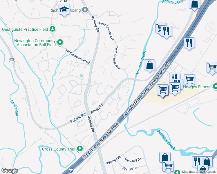 map of restaurants, bars, coffee shops, grocery stores, and more near 7673 Northern Oaks Court in Springfield