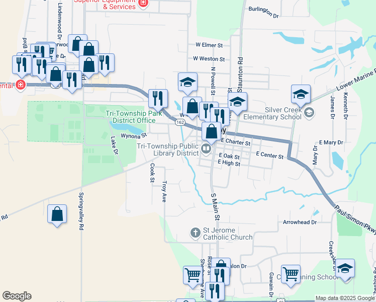 map of restaurants, bars, coffee shops, grocery stores, and more near 120 Collinsville Road in Troy