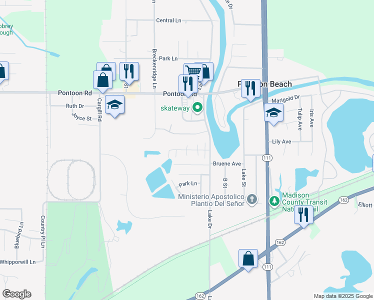 map of restaurants, bars, coffee shops, grocery stores, and more near 4028 Oakmont Drive in Granite City