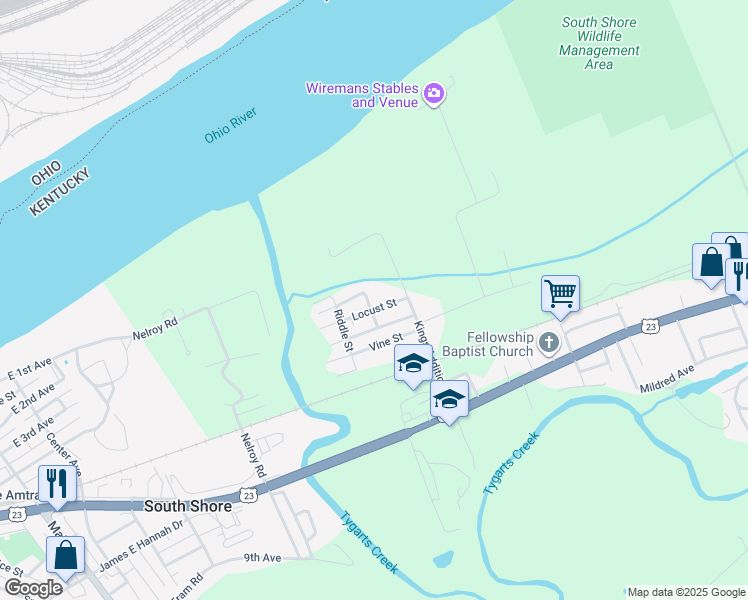 map of restaurants, bars, coffee shops, grocery stores, and more near Kings Lane in South Shore
