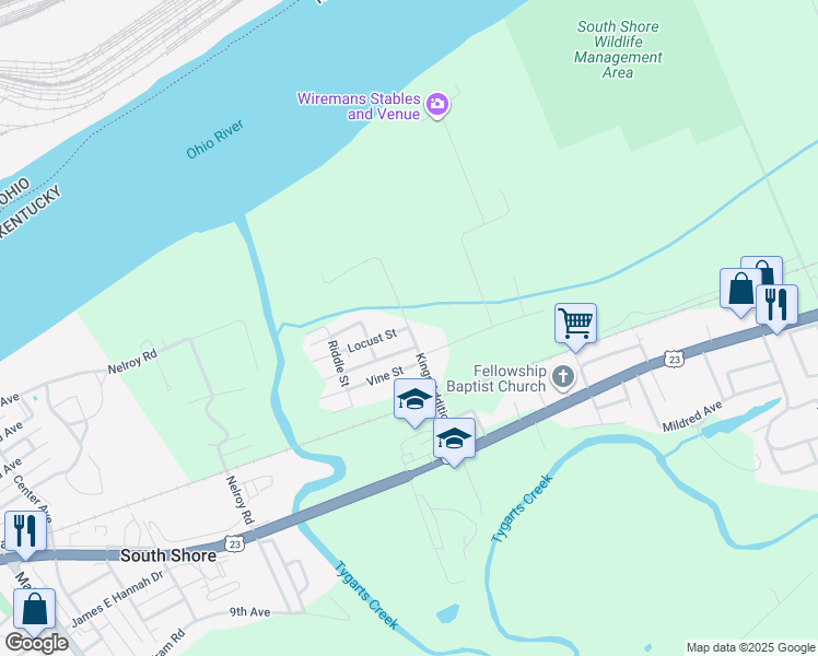 map of restaurants, bars, coffee shops, grocery stores, and more near Kings Lane in South Shore