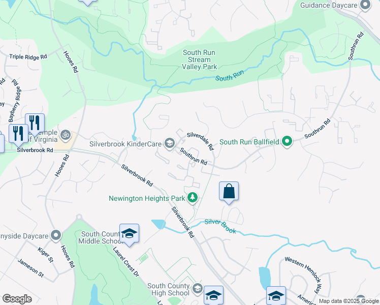 map of restaurants, bars, coffee shops, grocery stores, and more near 8549 Blue Rock Lane in Lorton