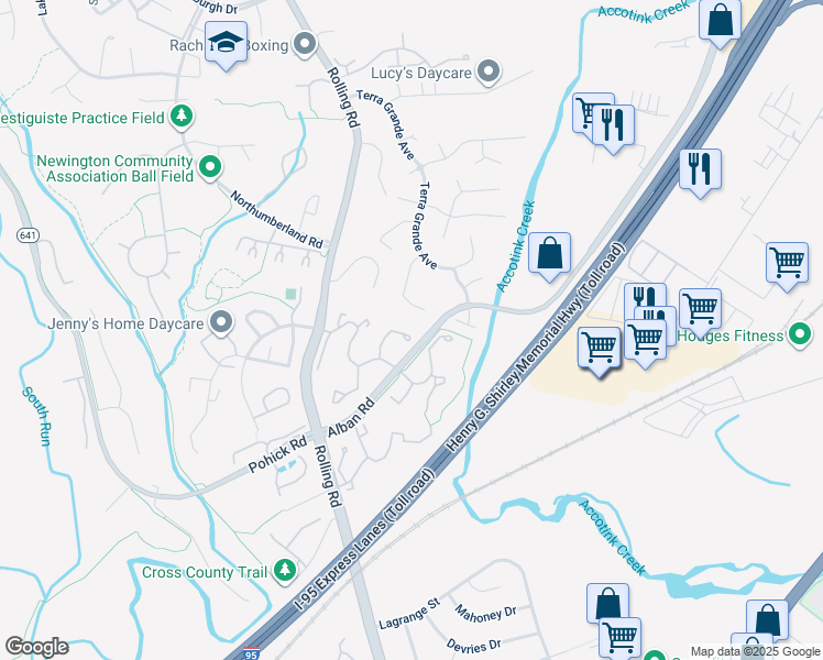 map of restaurants, bars, coffee shops, grocery stores, and more near 7656 Northern Oaks Court in Springfield