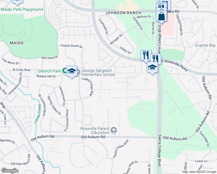 map of restaurants, bars, coffee shops, grocery stores, and more near 3641 Annabelle Avenue in Roseville