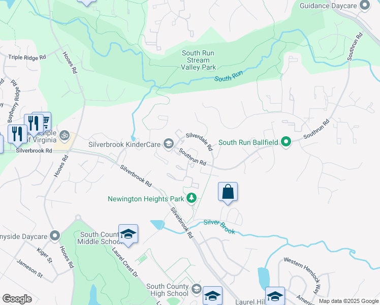 map of restaurants, bars, coffee shops, grocery stores, and more near 8545 Blue Rock Lane in Lorton