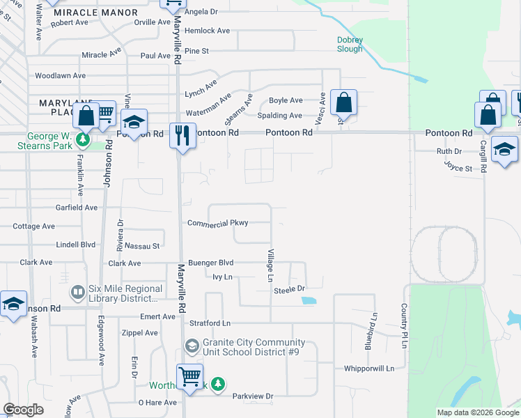 map of restaurants, bars, coffee shops, grocery stores, and more near 3549 Cardinal Crossing Boulevard in Granite City