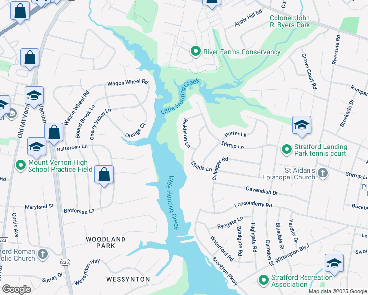 map of restaurants, bars, coffee shops, grocery stores, and more near 8426 Blakiston Lane in Alexandria