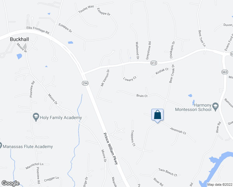 map of restaurants, bars, coffee shops, grocery stores, and more near 7025 Bruin Court in Manassas