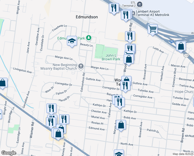 map of restaurants, bars, coffee shops, grocery stores, and more near 9514 Trefore Avenue in St. Louis