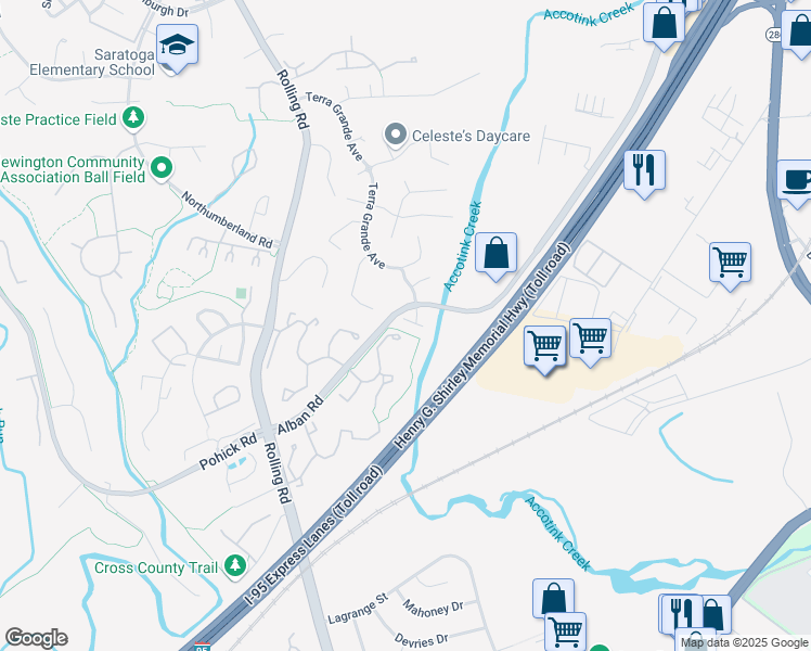 map of restaurants, bars, coffee shops, grocery stores, and more near 8561 Mazzello Place in Springfield