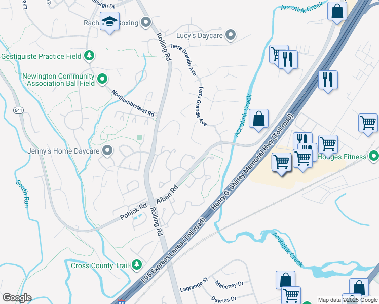 map of restaurants, bars, coffee shops, grocery stores, and more near 7670 Northern Oaks Court in Springfield