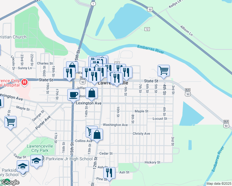 map of restaurants, bars, coffee shops, grocery stores, and more near in Lawrenceville