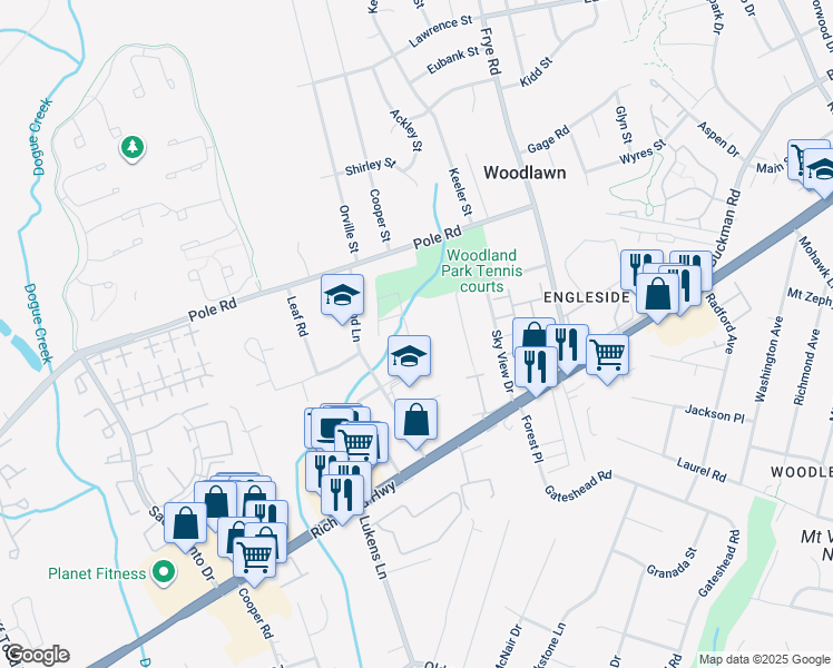 map of restaurants, bars, coffee shops, grocery stores, and more near 8415 Woodlawn Street in Alexandria