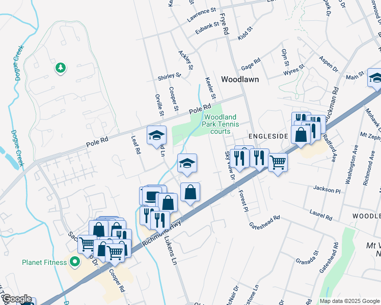 map of restaurants, bars, coffee shops, grocery stores, and more near 8415 Woodlawn Street in Alexandria