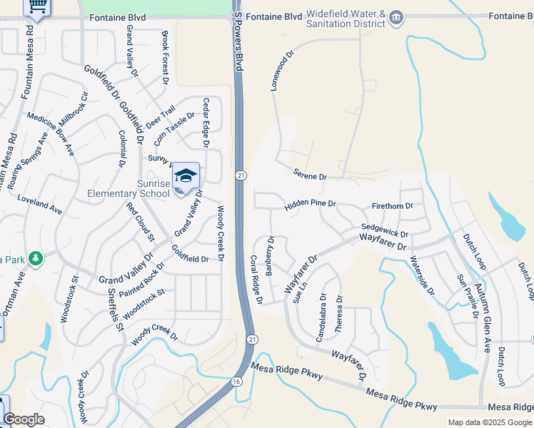 map of restaurants, bars, coffee shops, grocery stores, and more near 7955 Hidden Pine Drive in Colorado Springs