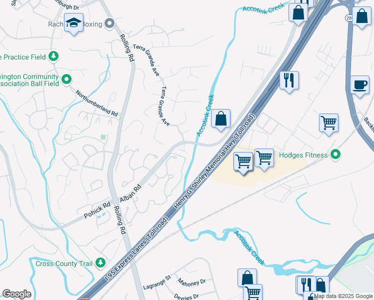 map of restaurants, bars, coffee shops, grocery stores, and more near 8553 Mazzello Place in Springfield