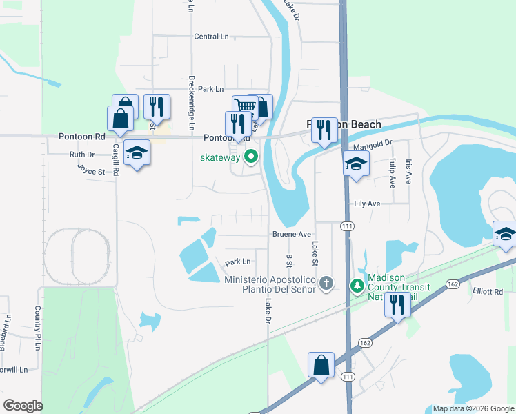 map of restaurants, bars, coffee shops, grocery stores, and more near 4078 Kathy Drive in Pontoon Beach