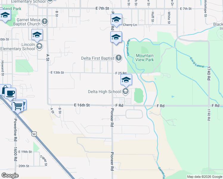 map of restaurants, bars, coffee shops, grocery stores, and more near 1401 Pioneer Road in Delta