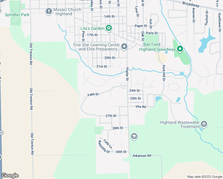 map of restaurants, bars, coffee shops, grocery stores, and more near 28 Faith Drive in Highland