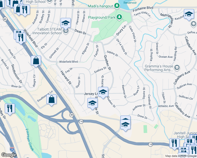map of restaurants, bars, coffee shops, grocery stores, and more near 515 Syracuse Street in Colorado Springs
