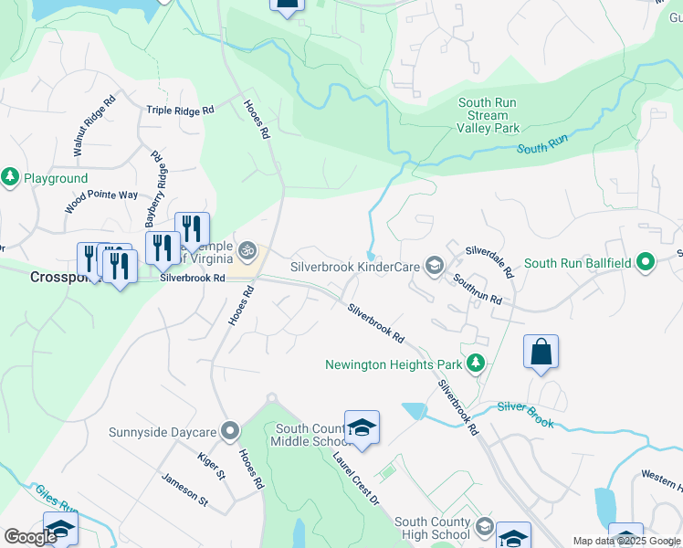 map of restaurants, bars, coffee shops, grocery stores, and more near 8410 Cacapon Court in Lorton