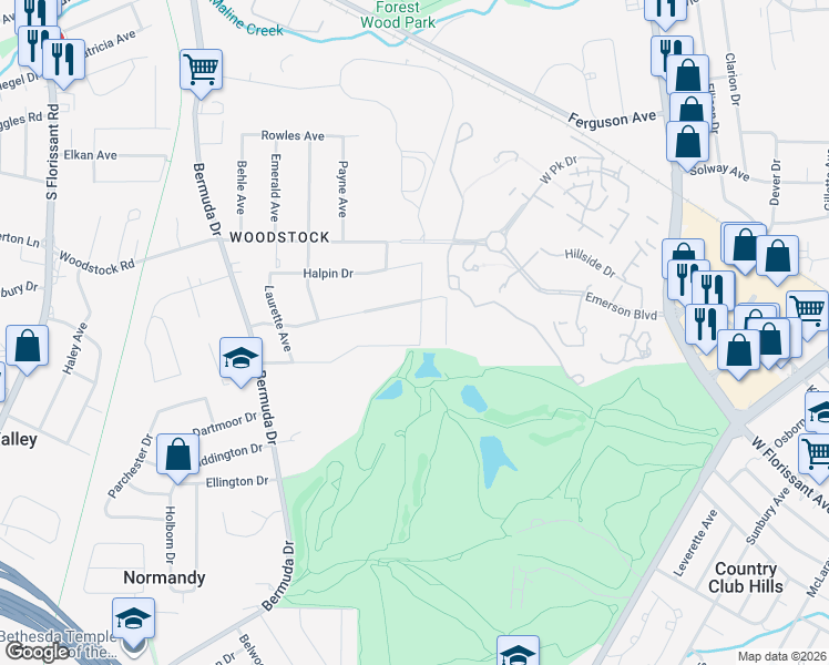 map of restaurants, bars, coffee shops, grocery stores, and more near 5831 Lagonda Avenue in Ferguson