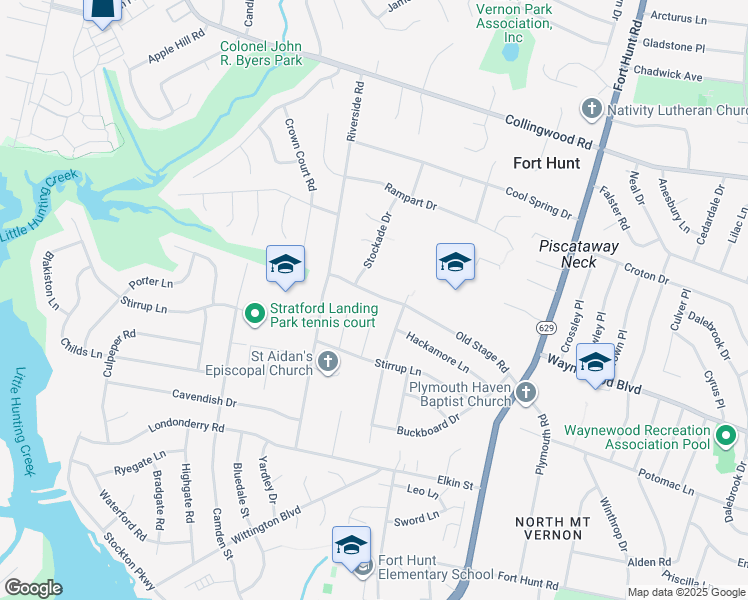 map of restaurants, bars, coffee shops, grocery stores, and more near 2001 Old Stage Road in Alexandria