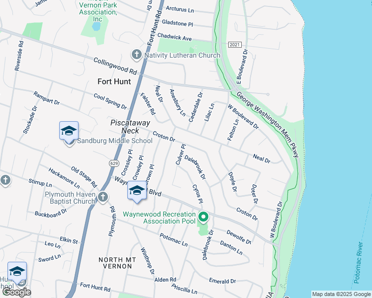 map of restaurants, bars, coffee shops, grocery stores, and more near 8407 Culver Place in Alexandria