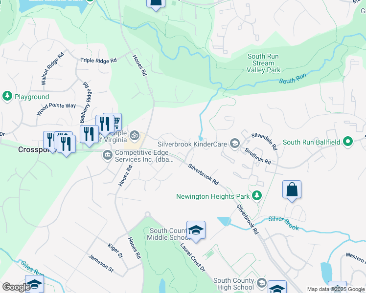 map of restaurants, bars, coffee shops, grocery stores, and more near 8408 Cacapon Court in Lorton