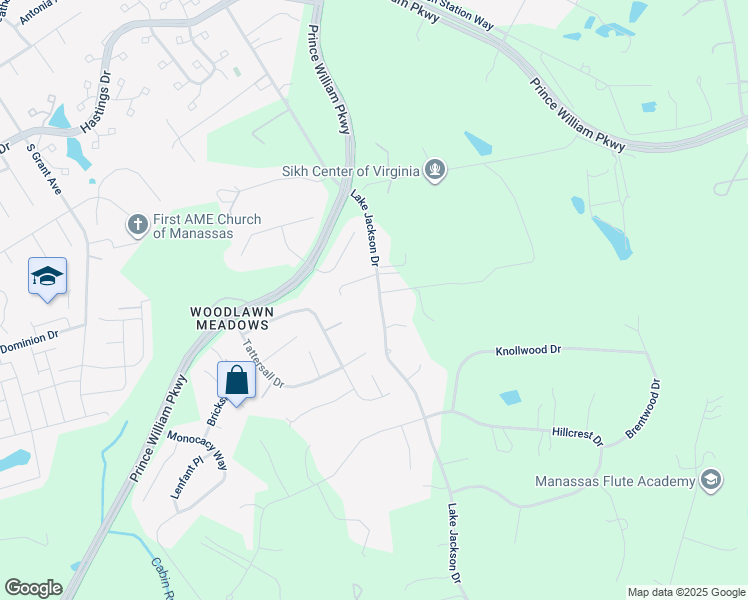 map of restaurants, bars, coffee shops, grocery stores, and more near 10336 Lake Jackson Drive in Manassas