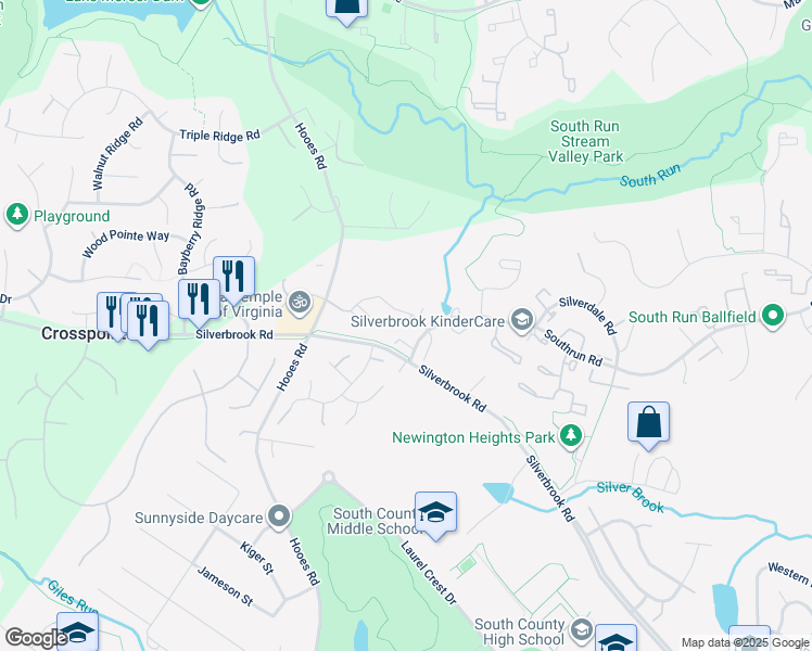 map of restaurants, bars, coffee shops, grocery stores, and more near 8406 Cacapon Court in Lorton