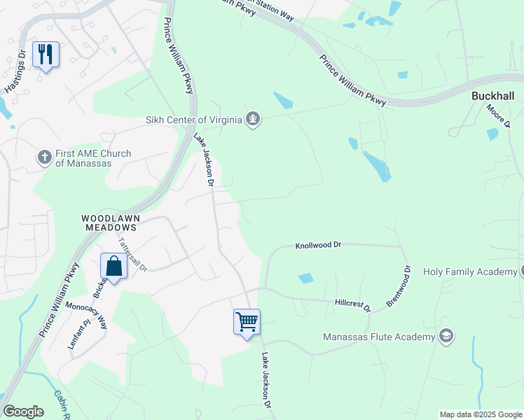 map of restaurants, bars, coffee shops, grocery stores, and more near 10323 Lake Jackson Drive in Manassas