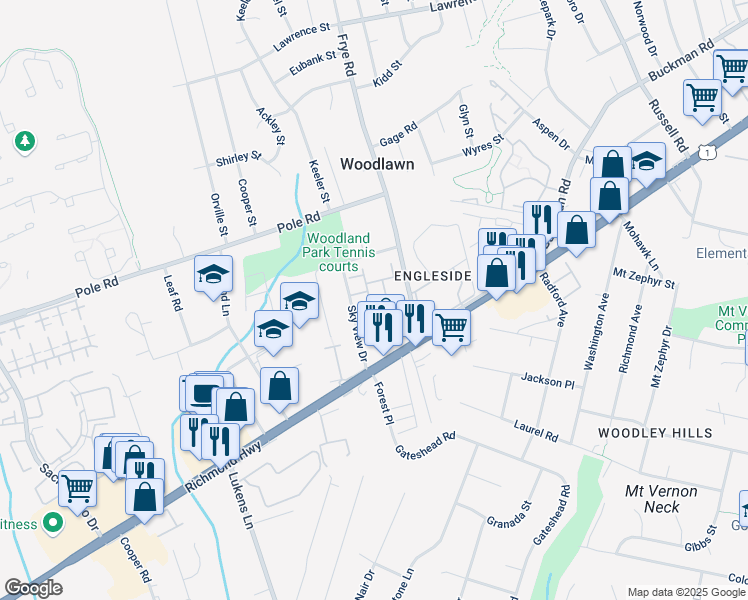map of restaurants, bars, coffee shops, grocery stores, and more near 8449 Byers Drive in Alexandria