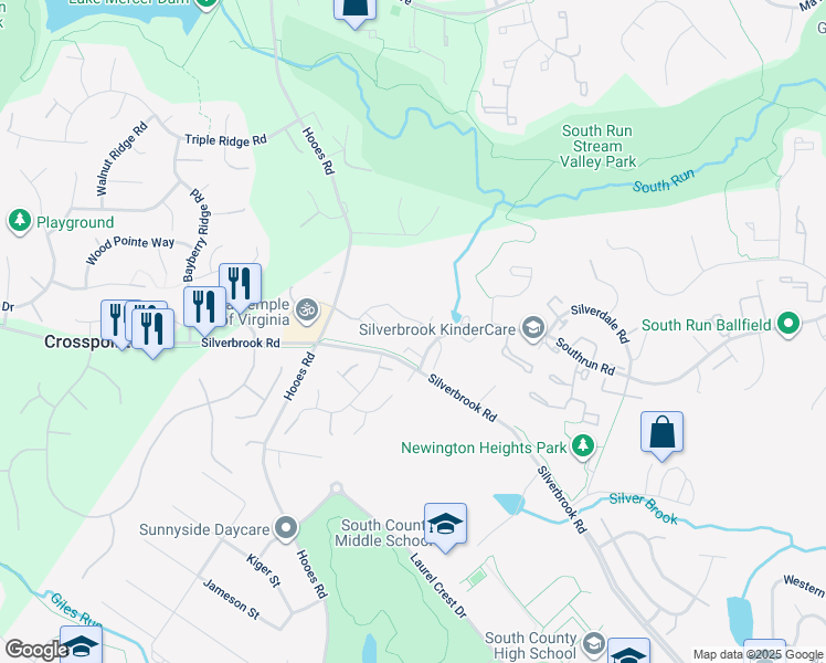 map of restaurants, bars, coffee shops, grocery stores, and more near 8404 Cacapon Court in Lorton