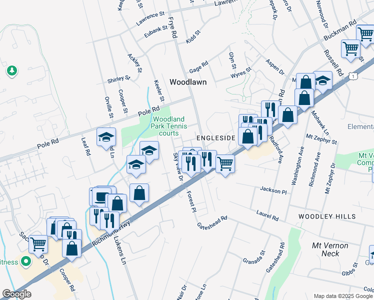 map of restaurants, bars, coffee shops, grocery stores, and more near 8449 Byers Drive in Alexandria