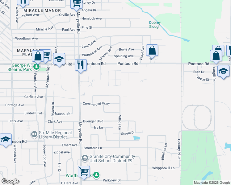 map of restaurants, bars, coffee shops, grocery stores, and more near 3549 Cardinal Crossing Boulevard in Granite City