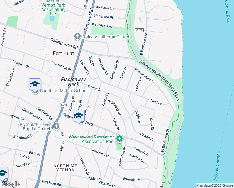 map of restaurants, bars, coffee shops, grocery stores, and more near 1104 Croton Drive in Alexandria