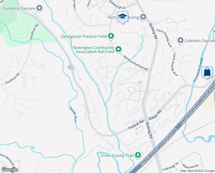 map of restaurants, bars, coffee shops, grocery stores, and more near 8409 Finlay Court in Springfield